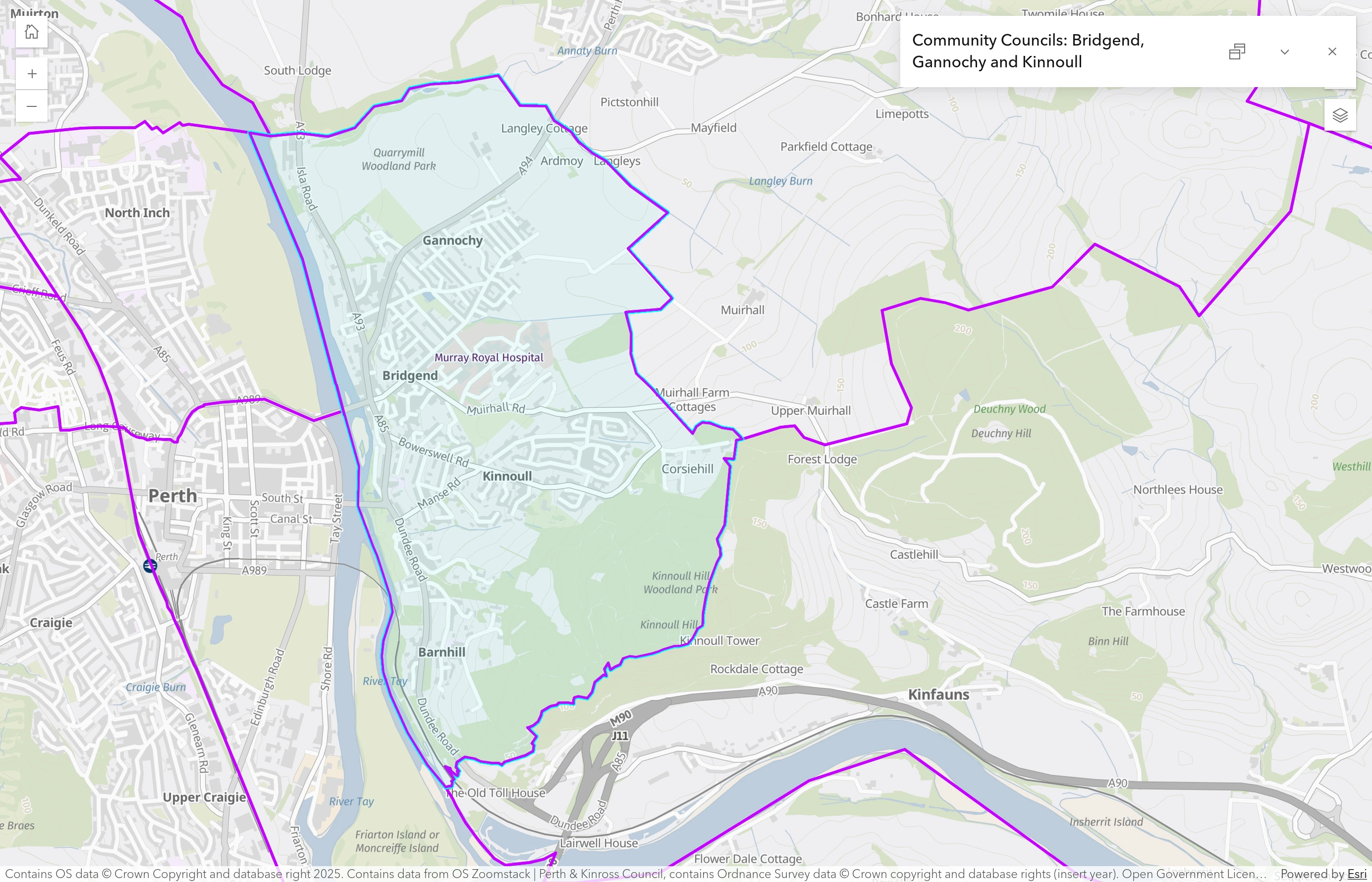 Map of Bridgend, Gannochy and Kinnoull ward